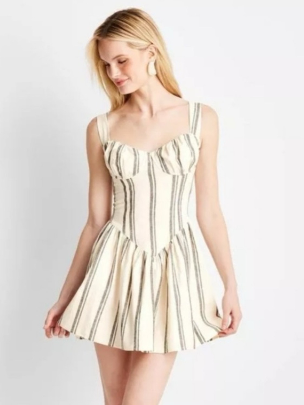 Future Collective Jenee Naylor Linen Blend Corset Mini Dress NWT - Picture 2 of 13